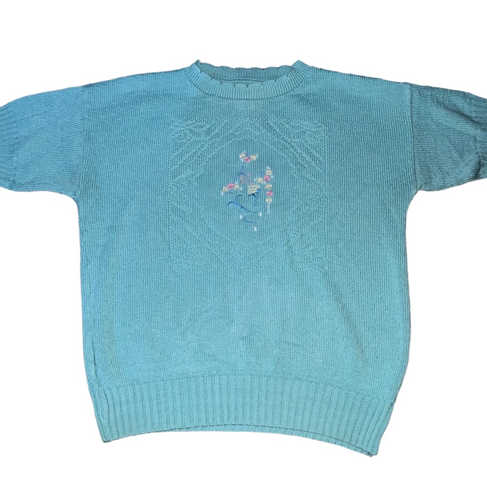 blue embroidered flower t-shirt sweater